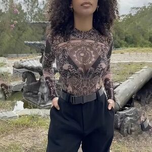 Black Skeleton Print Women Top